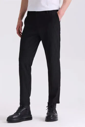 Siyah Slim Fit Cizgili Kanvas Pantolon - Modazone (1)
