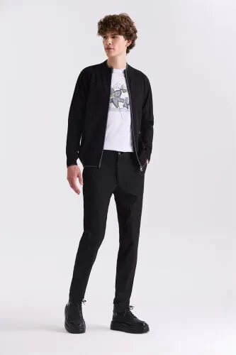 Siyah Slim Fit Cizgili Kanvas Pantolon - Modazone (1)