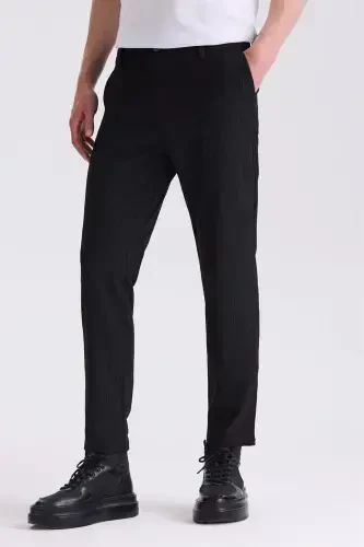 Siyah Slim Fit Cizgili Kanvas Pantolon - JAKAMEN (1)