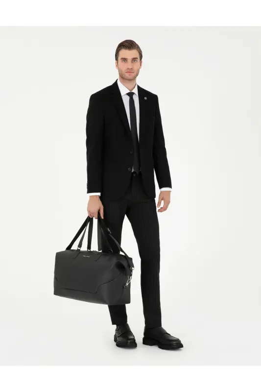 Siyah Slim Fit Çizgili Kanvas Pantolon 50295951-VR046-SİYAH - 1