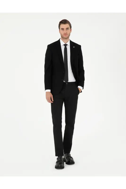 Siyah Slim Fit Çizgili Kanvas Pantolon 50295951-VR046-SİYAH - 3