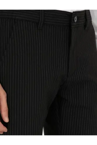 Siyah Slim Fit Çizgili Kanvas Pantolon 50295951-VR046-SİYAH - 5