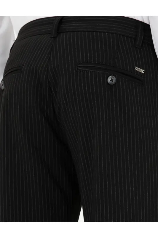 Siyah Slim Fit Çizgili Kanvas Pantolon 50295951-VR046-SİYAH - 6