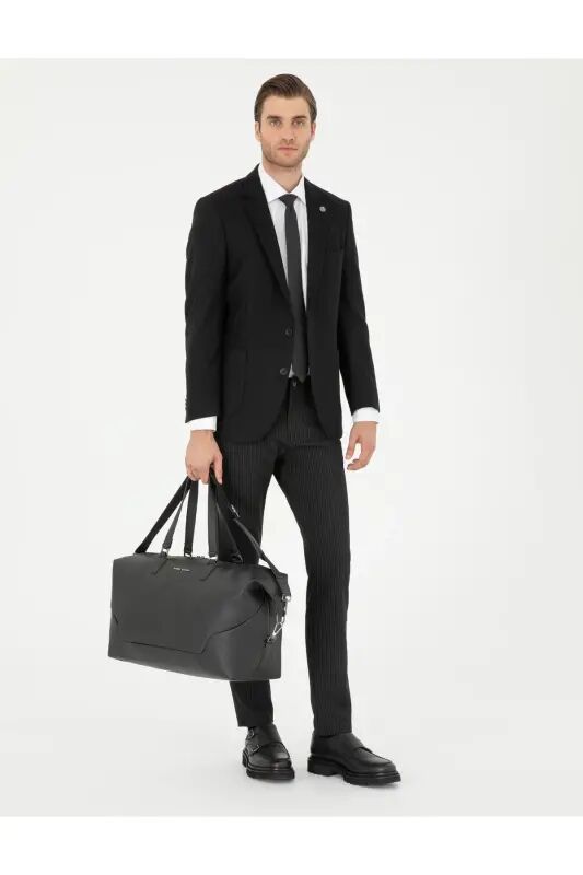 Siyah Slim Fit Çizgili Kanvas Pantolon 50295951-VR046 - SİYAH - Pierre Cardin