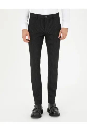 Siyah Slim Fit Çizgili Kanvas Pantolon 50295951-VR046 - SİYAH - Pierre Cardin (1)