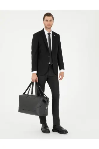 Siyah Slim Fit Çizgili Kanvas Pantolon 50295951-VR046 - SİYAH - 1