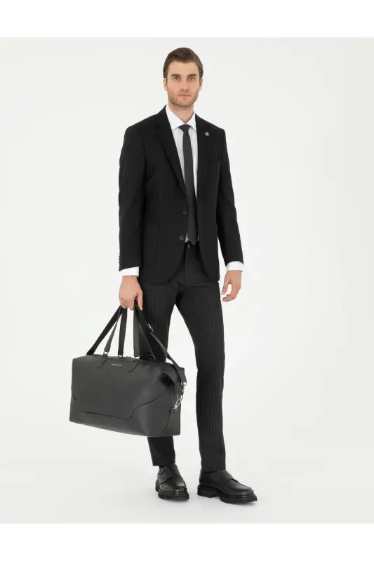 Siyah Slim Fit Çizgili Kanvas Pantolon 50295951-VR046 - SİYAH - 1