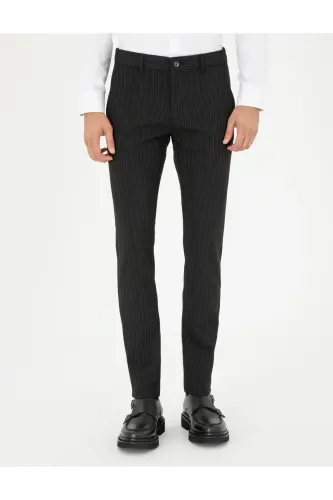 Siyah Slim Fit Çizgili Kanvas Pantolon 50295951-VR046 - SİYAH - Pierre Cardin (1)