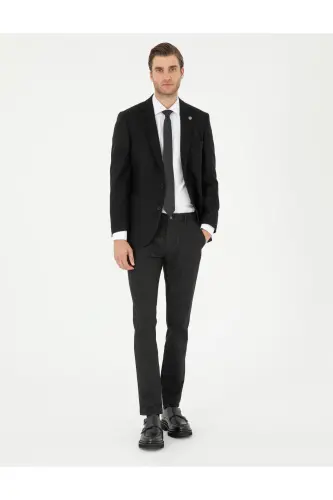 Siyah Slim Fit Çizgili Kanvas Pantolon 50295951-VR046 - SİYAH - 3