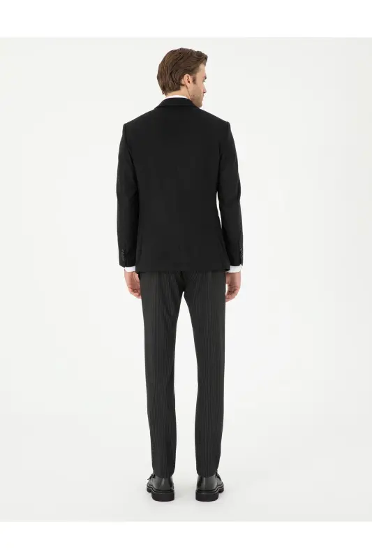 Siyah Slim Fit Çizgili Kanvas Pantolon 50295951-VR046 - SİYAH - 4