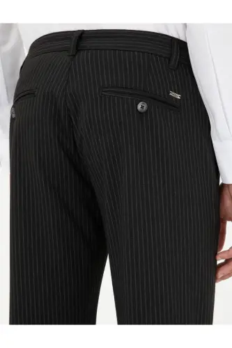 Siyah Slim Fit Çizgili Kanvas Pantolon 50295951-VR046 - SİYAH - 6