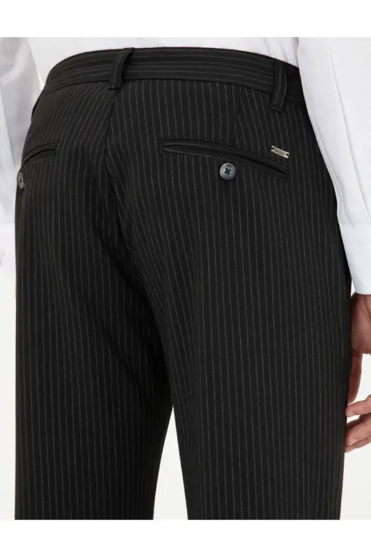 Siyah Slim Fit Çizgili Kanvas Pantolon 50295951-VR046 - SİYAH - 6