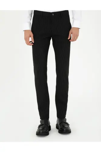 Siyah Slim Fit Çizgili Kanvas Pantolon 50295951-VR046-SİYAH - PIERRE CARDIN (1)