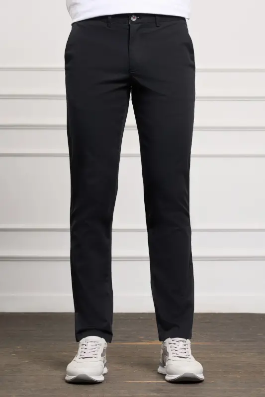 Siyah Slim Fit Dar Kesim Chino Yan Cep Erkek Pantolon - A.Siyah - MORVEN