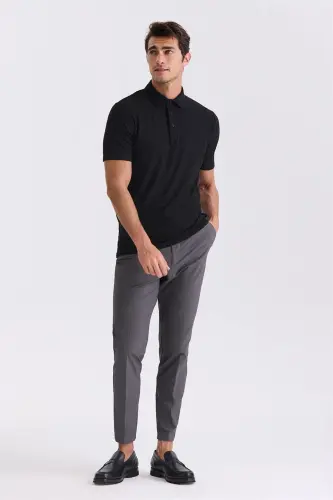 Siyah Slim Fit Desenli Polo Yaka T-shirt - Modazone (1)