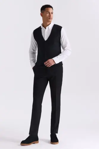Siyah Slim Fit Düğmeli Triko Yelek - JAKAMEN (1)