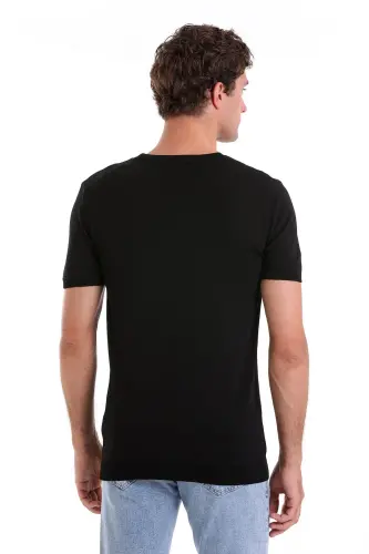 Siyah Slim Fit Düz Bisiklet Yaka Rayon Triko Tişört - Siyah - 6