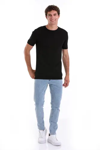 Siyah Slim Fit Düz Bisiklet Yaka Rayon Triko Tişört - Siyah - HATEMOĞLU (1)