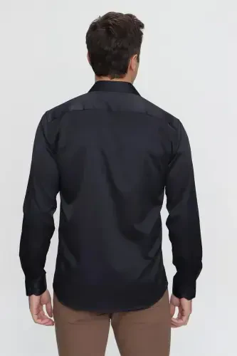 Siyah Slim Fit Düz Sert Yaka Kolay Ütülenebilen (HEDİYE KUTULU) Uzun Kollu Gömlek - 7