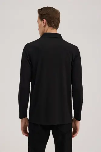 Siyah Slim Fit Fermuarlı Polo Yaka Sweatshirt - 4