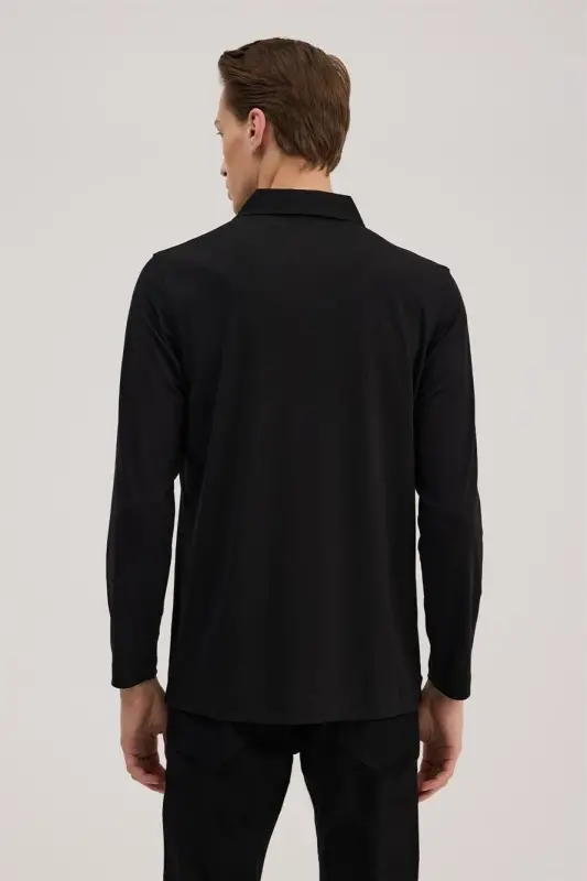 Siyah Slim Fit Fermuarlı Polo Yaka Sweatshirt - 4