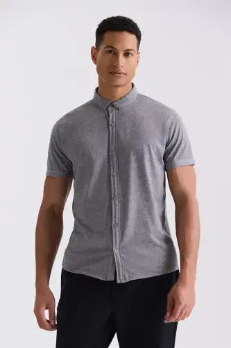 Siyah Slim Fit Gömlek Yaka Düğmeli T-Shirt - Modazone (1)