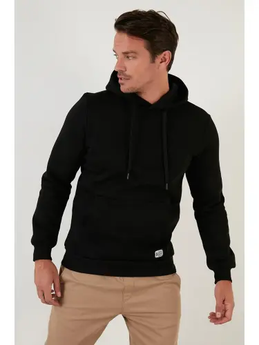 Siyah Slim Fit Kapüşonlu Kanguru Cepli İçi Tüylü Yumuşak Şardonlu Erkek Hoodie 5905281-Siyah - LC WAIKIKI (1)