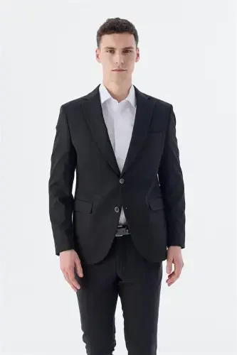 Siyah Slim Fit Mono Yaka Çift Yırtmaç Ceket 
