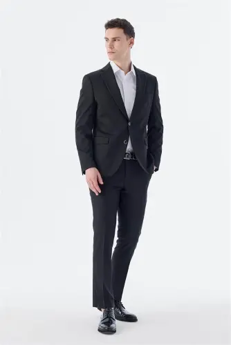 Siyah Slim Fit Mono Yaka Çift Yırtmaç Ceket - JAKAMEN (1)
