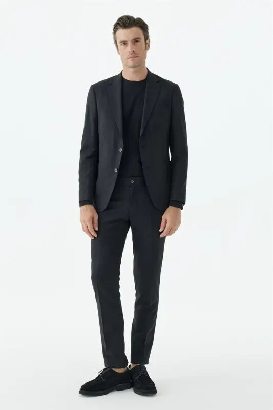 Siyah Slim Fit Mono Yaka Takım Elbise - JAKAMEN