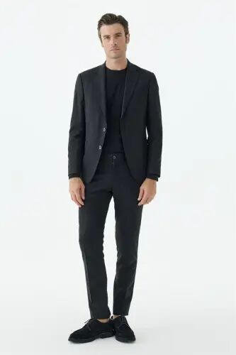 Siyah Slim Fit Mono Yaka Takım Elbise - 1
