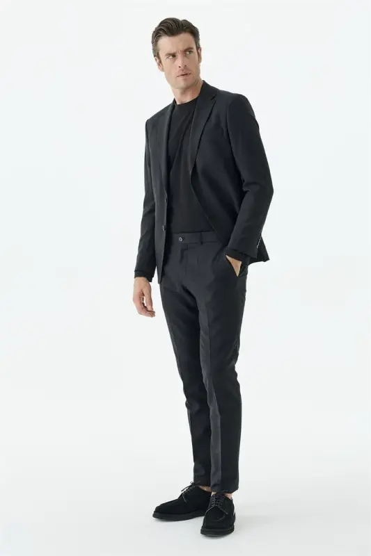 Siyah Slim Fit Mono Yaka Takım Elbise - 2