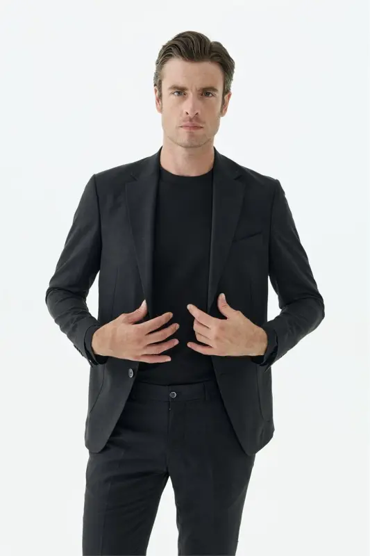 Siyah Slim Fit Mono Yaka Takım Elbise - 3