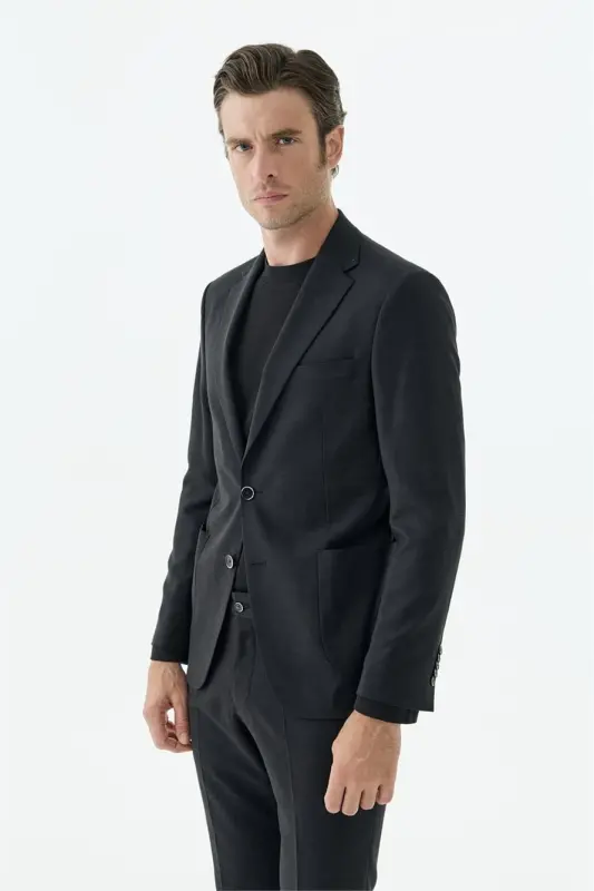 Siyah Slim Fit Mono Yaka Takım Elbise - 4
