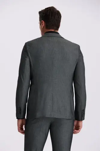 Siyah Slim Fit Mono Yaka Yelekli Çift Yırtmaçlı Takım Elbise - 4