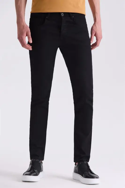 Siyah Slim fit Pamuklu Jean Kot Pantolon - 1