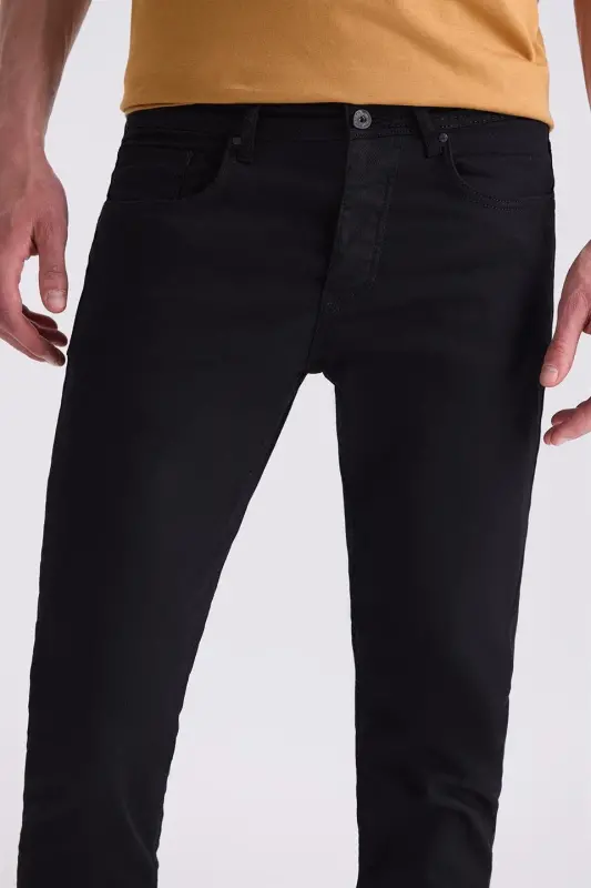 Siyah Slim fit Pamuklu Jean Kot Pantolon - 3
