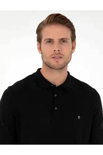 Siyah Slim Fit Polo Yaka Basic Triko Kazak 50296623-VR046 - SİYAH - PIERRE CARDIN (1)