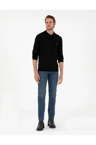 Siyah Slim Fit Polo Yaka Basic Triko Kazak 50296623-VR046-SİYAH - 4