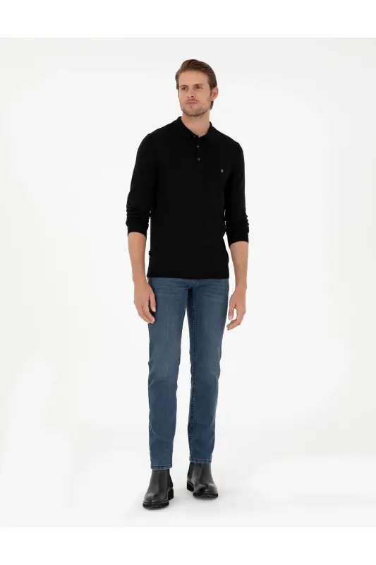 Siyah Slim Fit Polo Yaka Basic Triko Kazak 50296623-VR046-SİYAH - 4