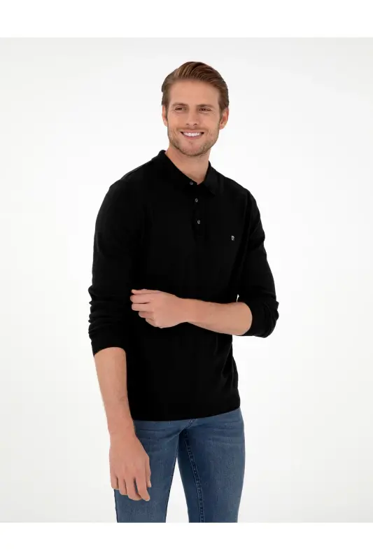 Siyah Slim Fit Polo Yaka Basic Triko Kazak 50296623-VR046-SİYAH - 3