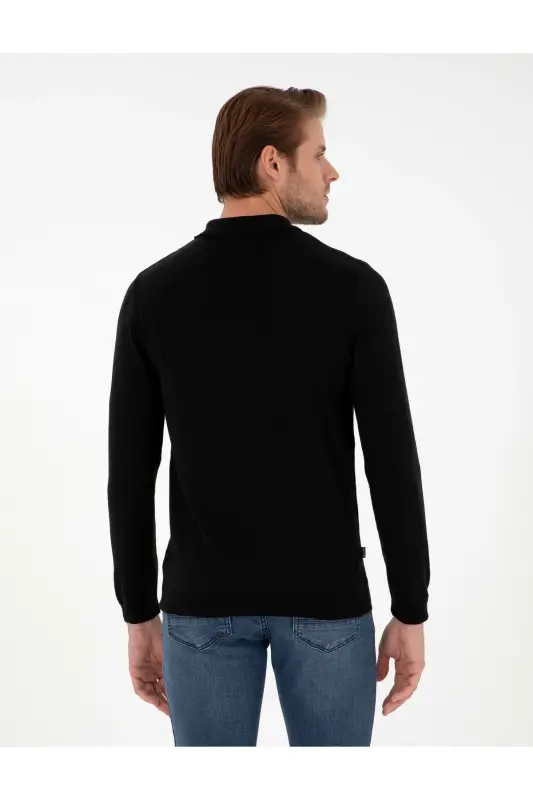 Siyah Slim Fit Polo Yaka Basic Triko Kazak 50296623-VR046-SİYAH - 5