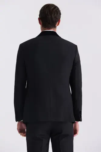 Siyah Slim Fit Şal Yaka Yelekli Smokin Takım Elbise - 4