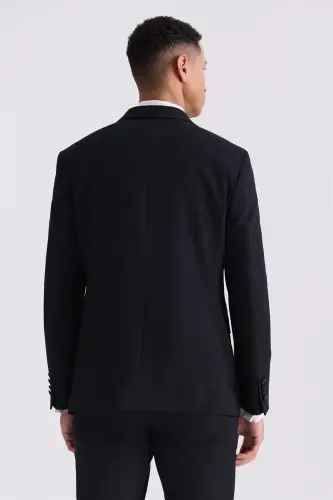 Siyah Slim Fit Sivri Yaka Smokin Takım Elbise - 4