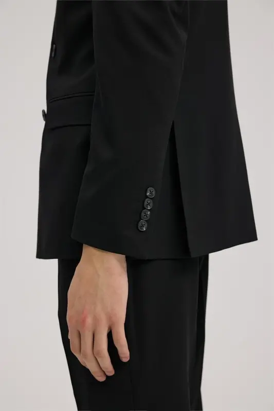 Siyah Slim Fit Sivri Yaka Takım Elbise - 5