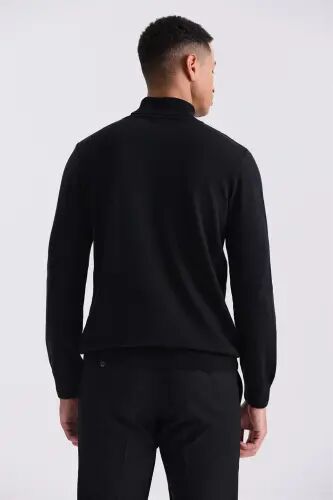 Siyah Slim Fit Tam Balıkçı Yaka Triko Kazak - 4