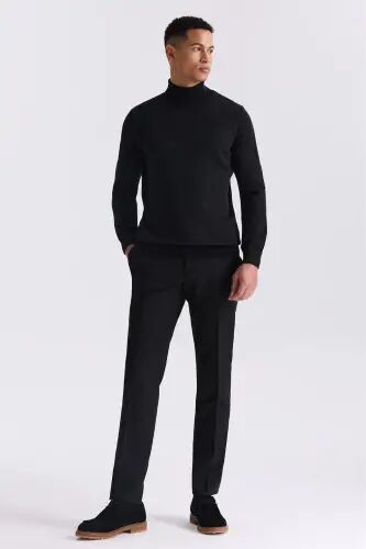 Siyah Slim Fit Tam Balıkçı Yaka Triko Kazak - Jakamen (1)