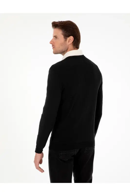 Siyah Slim Fit V Yaka Basic Triko Kazak 50296622-VR046-SİYAH - 5