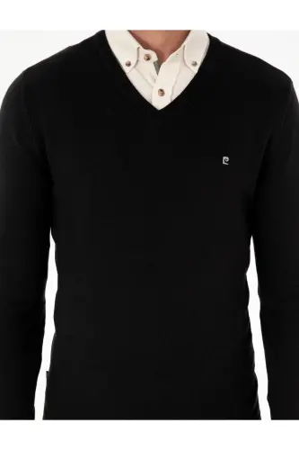 Siyah Slim Fit V Yaka Basic Triko Kazak 50296622-VR046-SİYAH - 6