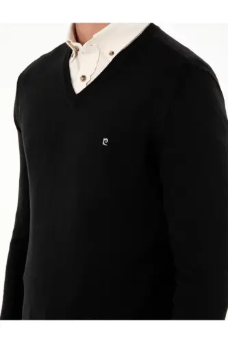 Siyah Slim Fit V Yaka Basic Triko Kazak 50296622-VR046-SİYAH - 7